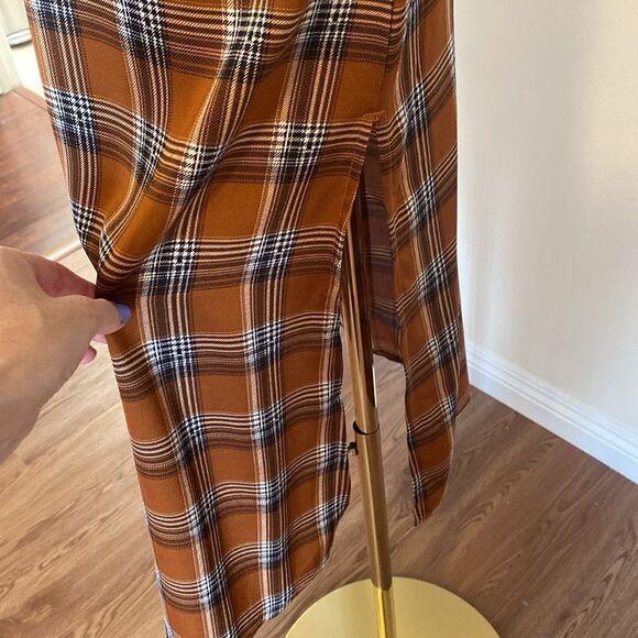 William B Burnt Orange Plaid Grunge Midi Slip Dress with Thigh Split Size Small - Picture 5 of 14